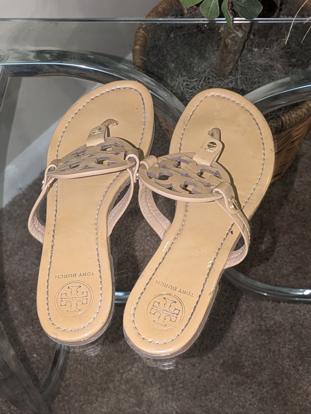 Tory Burch Miller Logo Thong Sandals in Nude - Picture 4 of 8